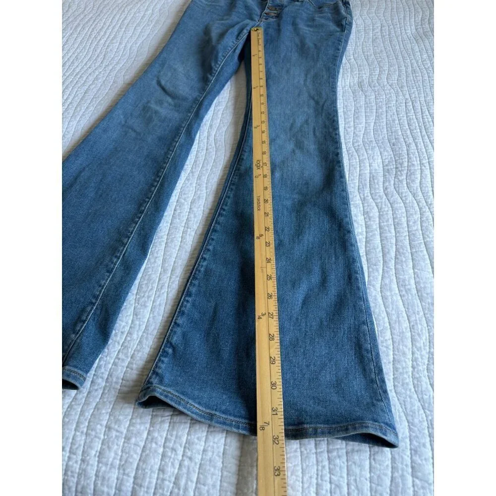 J.Crew Womens Full Length Flare Denim Jeans 4 Button Fly SZ 25 Retro Stretch